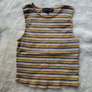 Striped Cropped Tank Top Mustard Yellow and Blue